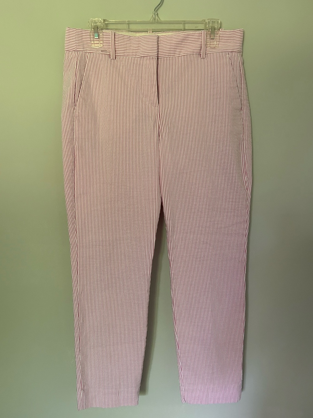 J.Crew Pink & White Seersucker Slim Ankle Trousers